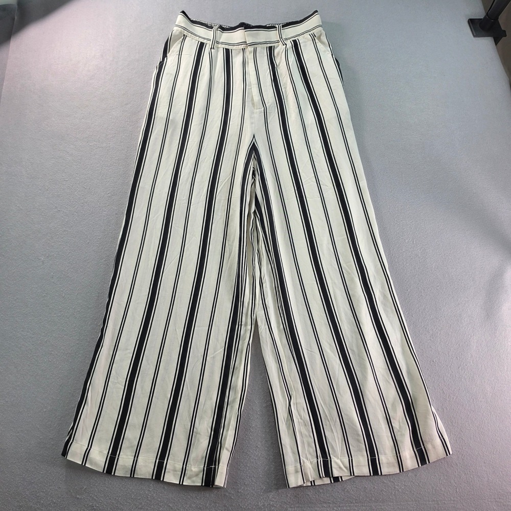 BB Dakota Wide Leg Striped Pants Ivory Black Viscose Size S Coastal Chic